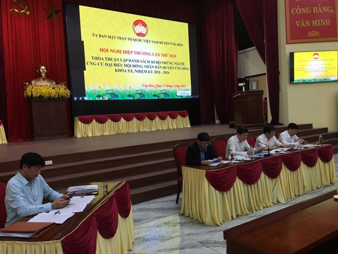 Ủy ban MTTQ Việt Nam huyện Ứng Hòa tổ chức Hội nghị hiệp thương lần thứ hai thỏa thuận lập danh sách sơ bộ những người ứng cử đại biểu Hội đồng nhân dân huyện khóa XX nhiệm kỳ 2021-2026
