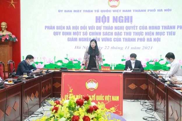 Ủy ban MTTQ Việt Nam Thành phố phản biện xã hội đối với dự thảo Nghị quyết của HĐND Thành phố quy định một số chính sách đặc thù thực hiện mục tiêu giảm nghèo bền vững của Thành phố Hà Nội