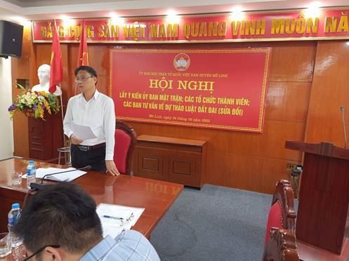 Ủy ban MTTQ Việt Nam huyện Mê Linh tổ chức Hội nghị lấy ý kiến về dự thảo Luật Đất đai (sửa đổi).