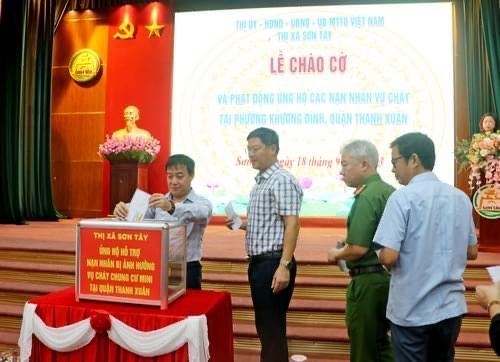 Sơn Tây phát động ủng hộ các nạn nhân vụ cháy tại phường Khương Đình, quận Thanh Xuân.