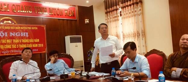 Ủy ban MTTQ Việt Nam huyện Phú Xuyên tổ chức giao ban công tác Mặt trận 9 tháng đầu năm 2018; tiến độ chuẩn bị Đại hội MTTQ Việt Nam cấp xã, thị trấn nhiệm kỳ 2019 – 2024