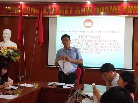 Ủy ban MTTQ Việt Nam huyện Mê Linh phản biện vào dự thảo báo cáo tình hình, kết quả thực hiện kế hoạch phát triển kinh tế - xã hội huyện 6 tháng đầu năm và phương hướng, nhiệm vụ 6 tháng cuối năm 2020.