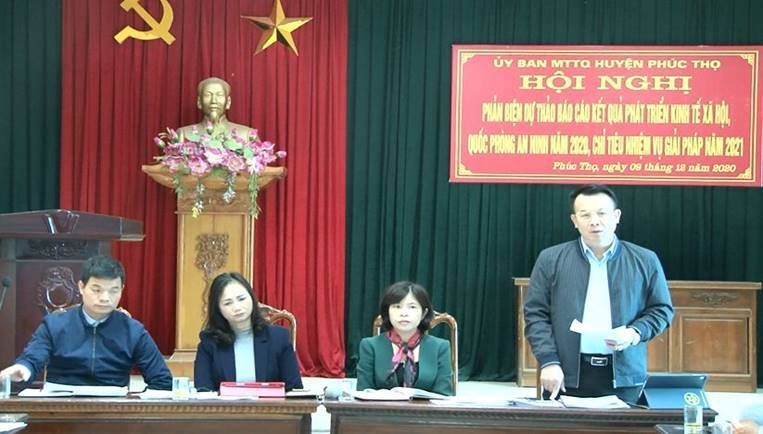 Ủy ban MTTQ Việt Nam huyện Phúc Thọ  phản biện xã hội vào dự thảo báo cáo về kết quả thực hiện nhiệm vụ phát triển kinh tế - xã hội, quốc phòng, an ninh năm 2020