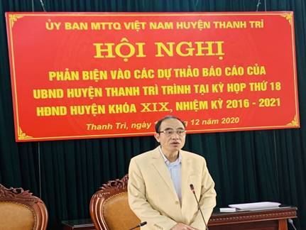 Huyện Thanh Trì tổ chức hội nghị phản biện vào các dự thảo báo cáo của UBND huyện trình tại kỳ họp thứ 18 HĐND huyện khóa XIX