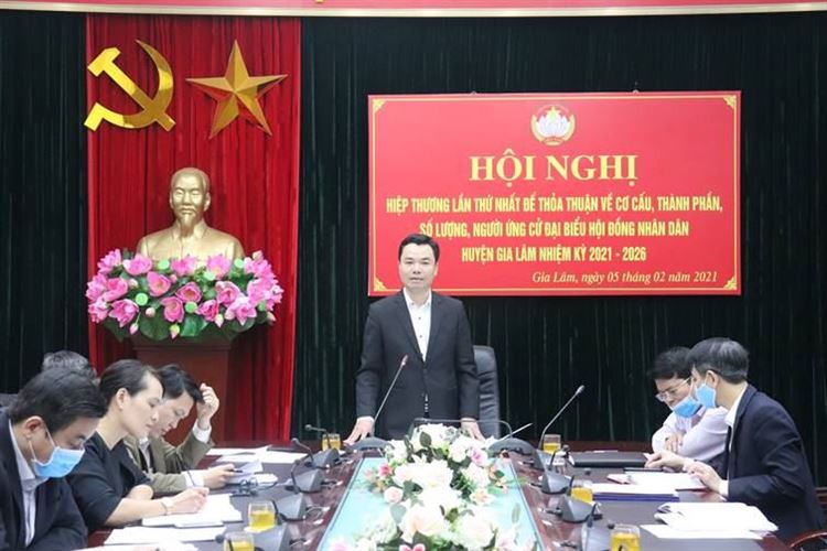 Huyện Gia Lâm tổ chức Hội nghị hiệp thương lần thứ nhất để thỏa thuận về cơ cấu, thành phần, số lượng người được ứng cử đại biểu HĐND Huyện nhiệm kỳ 2021-2026.  