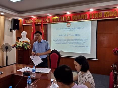 Ủy ban MTTQ Việt Nam huyện Mê Linh Phản biện vào dự thảo Đề án “Tập trung phát triển nhanh kết cấu hạ tầng khung đô thị và nông thôn theo hướng sinh thái đồng bộ, hiện đại trên địa bàn huyện Mê Linh giai đoạn 2021 – 2025 và những năm tiếp theo”.