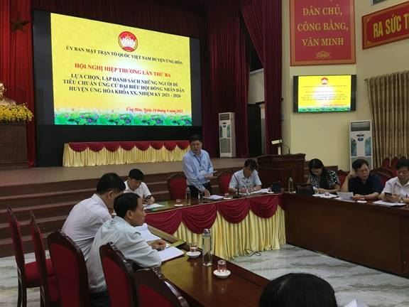 Ủy ban MTTQ Việt Nam huyện Ứng Hòa tổ chức Hội nghị hiệp thương lần thứ ba lựa chọn, lập danh sách những người đủ tiêu chuẩn ứng cử đại biểu Hội đồng Nhân dân huyện khóa XX nhiệm kỳ 2021-2026