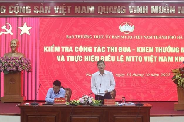 Ủy ban MTTQ Việt Nam TP kiểm tra công tác thi đua – khen thưởng năm 2022 và thực hiện điều lệ MTTQ Việt Nam khóa IX tại quận Nam Từ Liêm