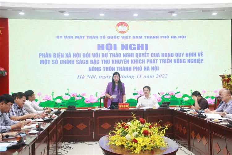 Hội nghị phản biện xã hội đối với dự thảo Nghị quyết quy định về một số chính sách đặc thù khuyến khích phát triển nông nghiệp, nông thôn thành phố Hà Nội