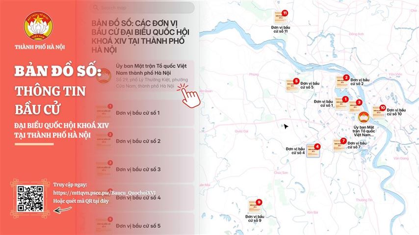 BẢN ĐỒ SỐ THÔNG TIN VỀ BẦU CỬ ĐẠI BIỂU QUỐC HỘI KHÓA XVI VÀ BẦU CỬ ĐẠI BIỂU HĐND THÀNH PHỐ HÀ NỘI NHIỆM KỲ 2026 - 2031 