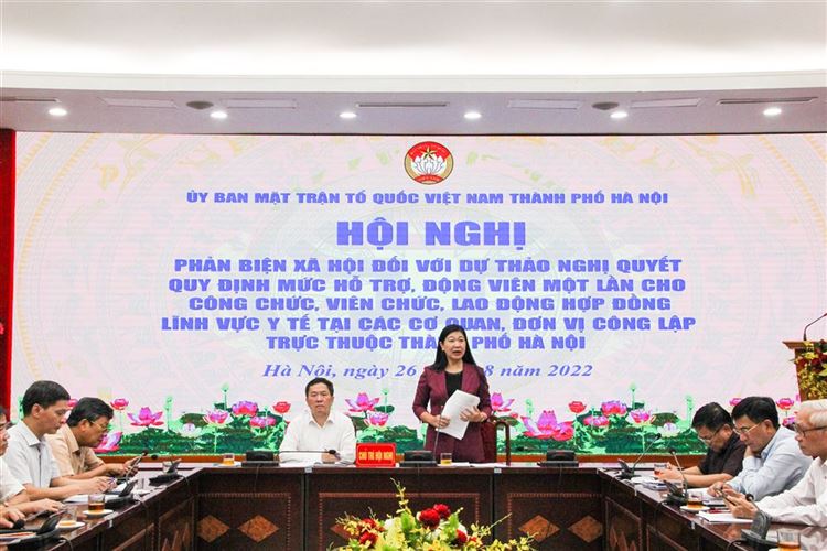 Ban Thường trực Ủy ban MTTQ Việt Nam Thành phố tổ chức hội nghị phản biện xã hội đối với Dự thảo Nghị quyết quy định mức hỗ trợ, động viên một lần cho công chức, viên chức, lao động hợp đồng lĩnh vực y tế tại các cơ quan, đơn vị công lập 