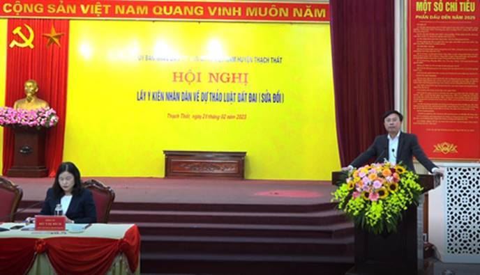 Ủy ban MTTQ Việt Nam huyện Thạch Thất tổ chức hội nghị lấy ý kiến nhân dân về Dự thảo Luật Đất đai (sửa đổi)