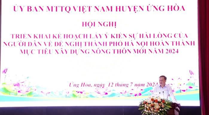 Huyện Ứng Hòa tổ chức hội nghị Ủy ban MTTQ Việt Nam huyện khóa XXIV, nhiệm kỳ 2024-2029 và triển khai kế hoạch lấy ý kiến sự hài lòng của người dân về đề nghị thành phố Hà Nội hoàn thành mục tiêu xây dựng nông thôn mới năm 2024