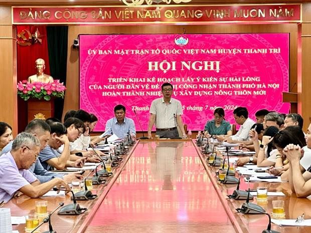 Huyện Thanh Trì triển khai lấy ý kiến hài lòng của người dân đề nghị Thành phố Hà Nội hoàn thành nhiệm vụ xây dựng nông thôn mới năm 2024