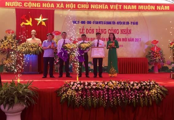 Xã Quang Tiến, huyện Sóc Sơn tổ chức lễ đón Bằng công nhận danh hiệu  xã đạt chuẩn Nông thôn mới.