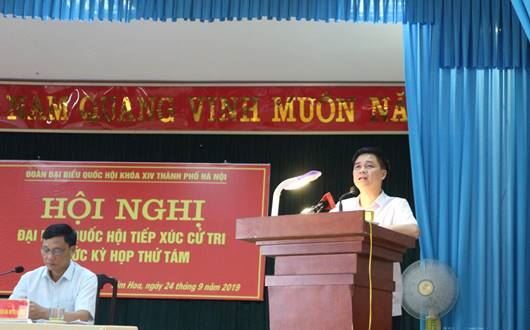 Đoàn đại biểu Quốc hội thành phố Hà Nội tiếp xúc với cử tri huyện Mê Linh trước kỳ họp thứ 8 Quốc hội khóa XIV.