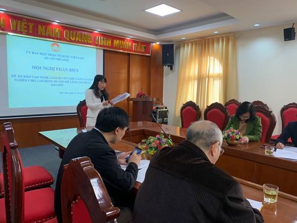 Ủy ban MTTQ Việt Nam huyện Mê Linh tổ chức phản biện vào dự thảo Đề án đào tạo nghề, giải quyết việc làm và giảm nghèo cho lao động huyện giai đoạn 2021 – 2025.