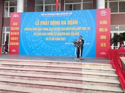 Huyện Mê Linh tổ chức Lễ phát động ra quân “Năm An toàn giao thông 2021 và đợt cao điểm bảo đảm trật tự, an toàn giao thông Tết Nguyên đán Tân Sửu và Lễ hội Xuân năm 2021”.   