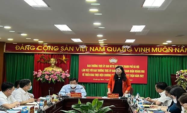 Ban Thường trực Ủy ban MTTQ Việt Nam TP làm việc với quận Hoàng Mai về triển khai thực hiện chương trình công tác Mặt trận năm 2022