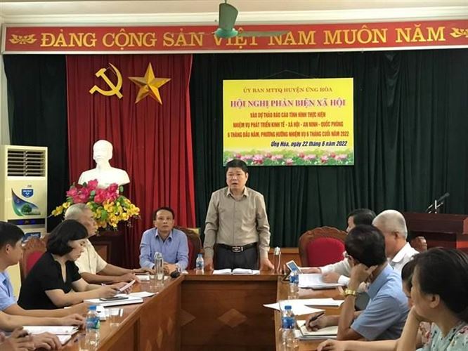 Ủy ban MTTQ Việt Nam huyện Ứng Hòa tổ chức hội nghị phản biện xã hội vào dự thảo báo cáo tình hình phát triển kinh tế xã hội, quốc phòng an ninh 6 tháng đầu năm, phương hướng nhiệm 6 tháng cuối năm 2022