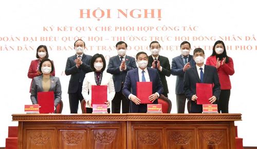 Đoàn đại biểu Quốc hội thành phố, Thường trực HĐND, UBND, Ủy ban Mặt trận Tổ quốc Việt Nam thành phố Hà Nội đã ký kết Quy chế phối hợp công tác giai đoạn 2021-2026. (17/2)
